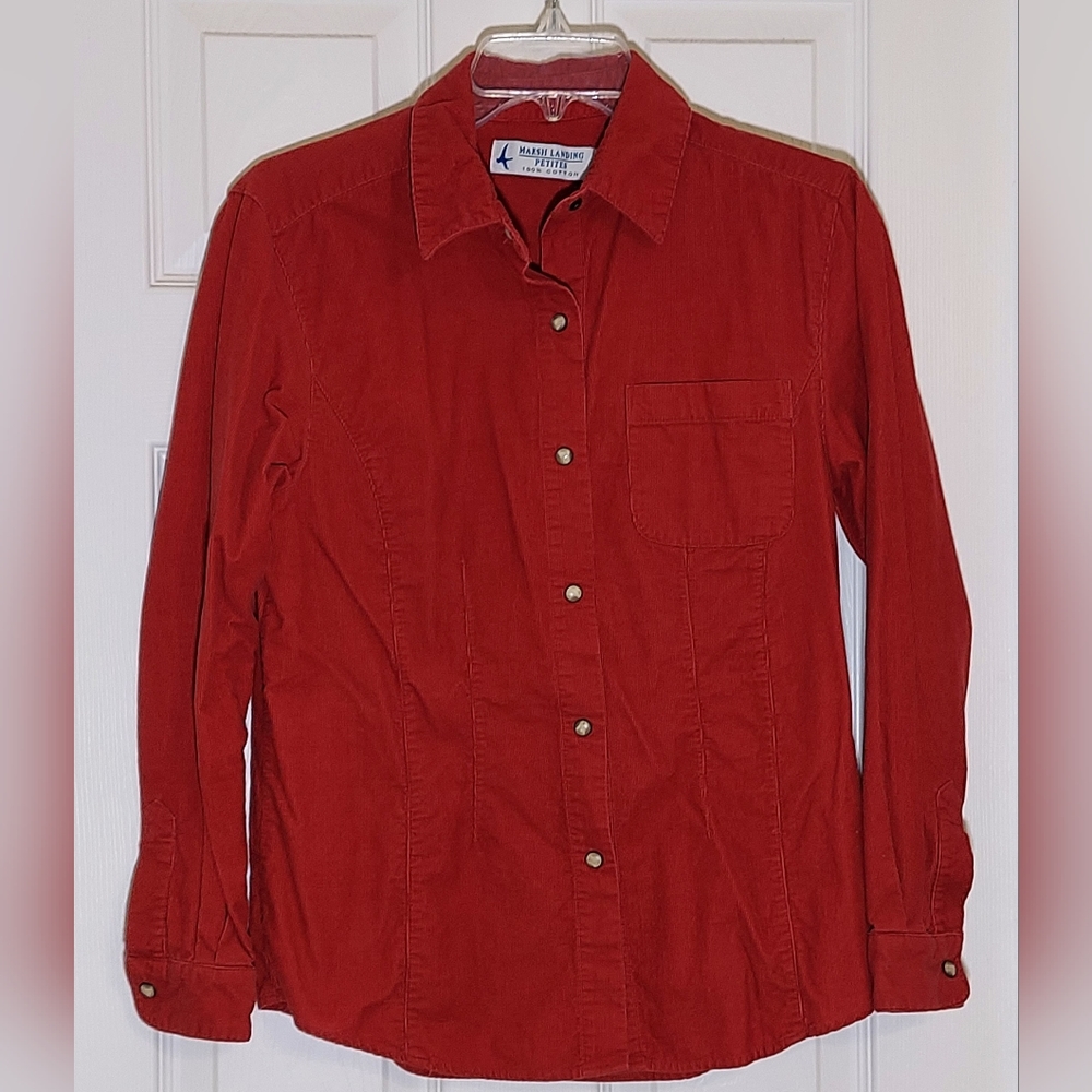 MARSH LANDING | MP Red Corduroy Blouse with Pearl Snaps. Vintage 1980s/1990s